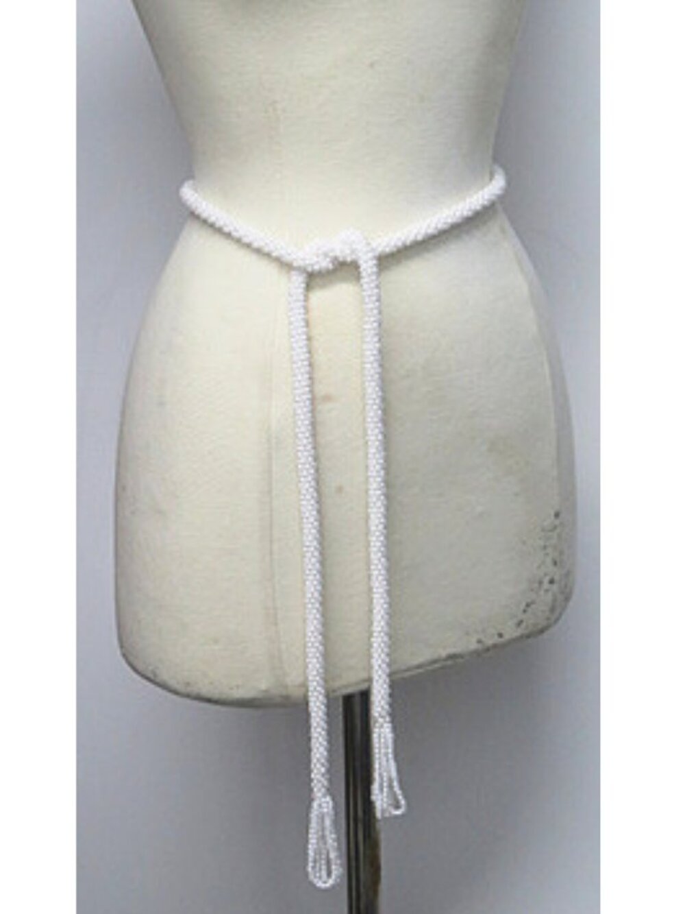 Vintage Faux Pearl Wrap Belt White Beaded Lariat Tie Waist Belt